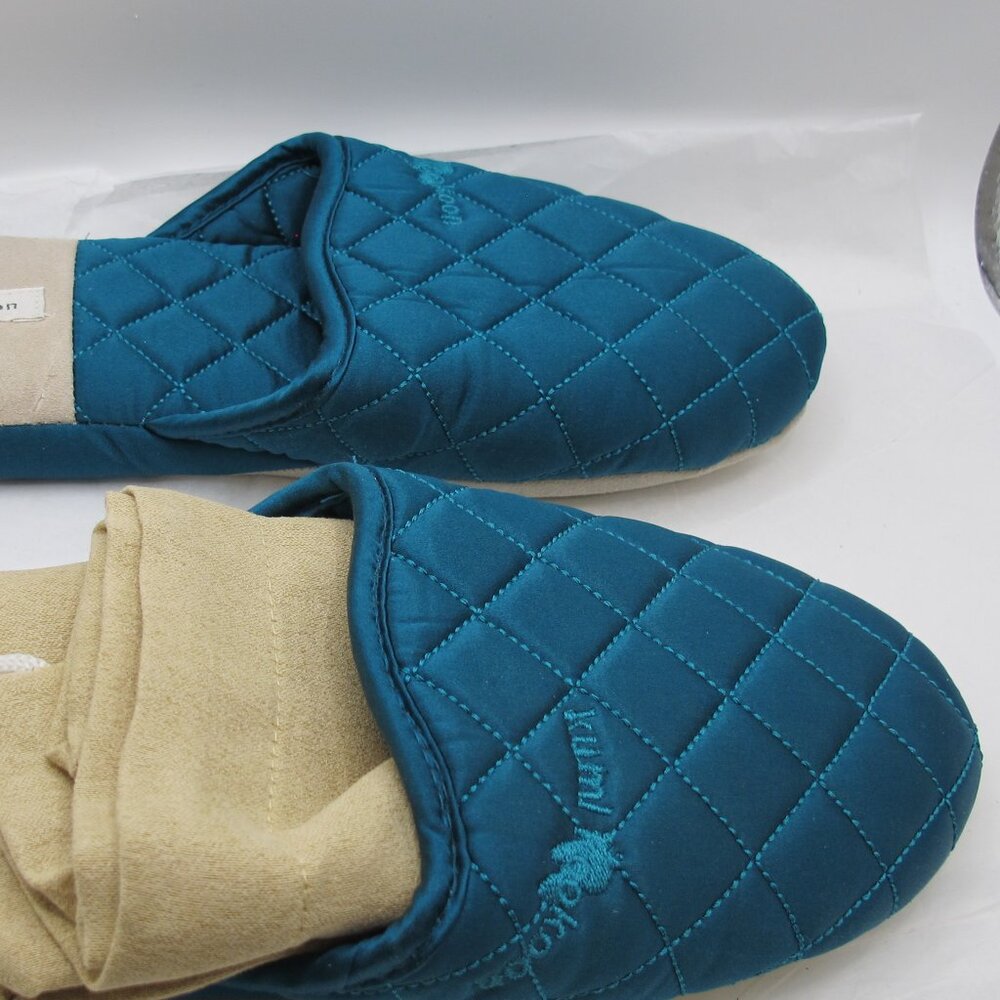 Kumi Kookoon SILK peacock blue quilted slippers 7-8M NWT